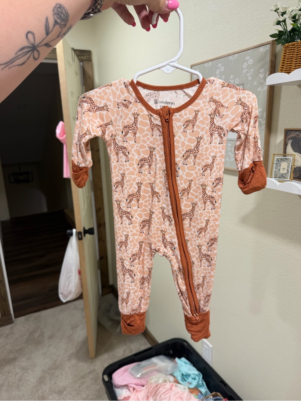 L'ovedbaby Giraffe Print Zip One-Piece in Rust